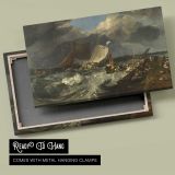 Stormy Harbour with Boats and Fishermen canvas front and rear frame view