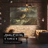 Stormy Harbour with Boats and Fishermen canvas wall art in room setting 4