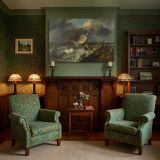 Stormy Harbour with Boats and Fishermen canvas wall art in room setting 7