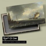 Sailing Vessels near a Stone Harbour Wall canvas front and rear frame view