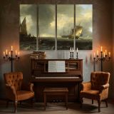 Sailing Vessels near a Stone Harbour Wall canvas wall art in room setting 5