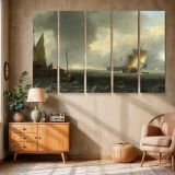 Sailing Vessels near a Stone Harbour Wall canvas wall art in room setting 6