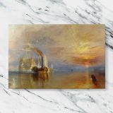 Steam Tug and Tall Ship at Sunset canvas artwork displayed on a marble background