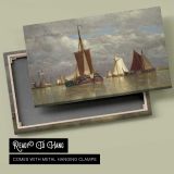 Red Sailed Boats on Still Water canvas front and rear frame view