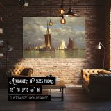 Red Sailed Boats on Still Water canvas wall art in room setting 4