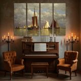 Red Sailed Boats on Still Water canvas wall art in room setting 5