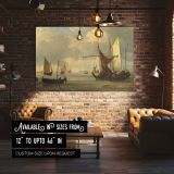 Sailing Boats and Rowing Boats in a Calm Harbour canvas wall art in room setting 4