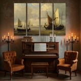 Sailing Boats and Rowing Boats in a Calm Harbour canvas wall art in room setting 5