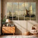 Sailing Boats and Rowing Boats in a Calm Harbour canvas wall art in room setting 6
