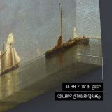Tall Ship on a Calm Blue Sea canvas texture and wrapped edge closeup