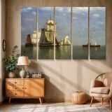 Tall Ship on a Calm Blue Sea canvas wall art in room setting 6