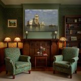 Tall Ship on a Calm Blue Sea canvas wall art in room setting 7