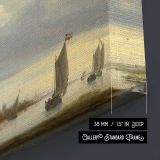 Estuary Boats and Distant Church Tower canvas texture and wrapped edge closeup
