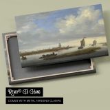 Estuary Boats and Distant Church Tower canvas front and rear frame view
