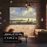 Estuary Boats and Distant Church Tower canvas wall art in room setting 4