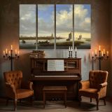 Estuary Boats and Distant Church Tower canvas wall art in room setting 5