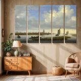 Estuary Boats and Distant Church Tower canvas wall art in room setting 6