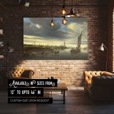 Cattle beside a River with Sailing Boats canvas wall art in room setting 4