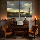 Cattle beside a River with Sailing Boats canvas wall art in room setting 5