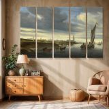 Cattle beside a River with Sailing Boats canvas wall art in room setting 6