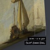 Tall Masted Boats in a Sheltered Harbour canvas texture and wrapped edge closeup