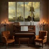 Tall Masted Boats in a Sheltered Harbour canvas wall art in room setting 5