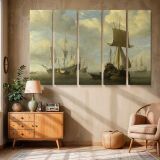 Tall Masted Boats in a Sheltered Harbour canvas wall art in room setting 6
