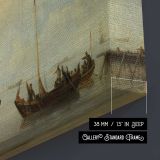 Small Boats and White Sails on Calm Water canvas texture and wrapped edge closeup