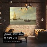 Small Boats and White Sails on Calm Water canvas wall art in room setting 4