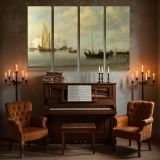 Small Boats and White Sails on Calm Water canvas wall art in room setting 5