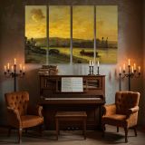 River Town in Golden Evening Light canvas wall art in room setting 5