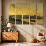 River Town in Golden Evening Light canvas wall art in room setting 6