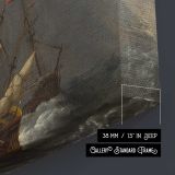 Wooden Sailing Ship in a Storm canvas texture and wrapped edge closeup
