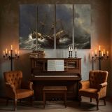 Wooden Sailing Ship in a Storm canvas wall art in room setting 5