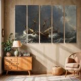 Wooden Sailing Ship in a Storm canvas wall art in room setting 6