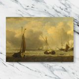 Boats beneath a Golden Clouded Sky canvas artwork displayed on a marble background
