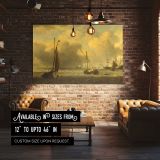 Boats beneath a Golden Clouded Sky canvas wall art in room setting 4