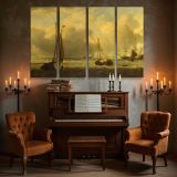 Boats beneath a Golden Clouded Sky canvas wall art in room setting 5