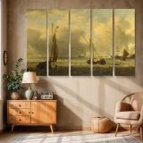 Boats beneath a Golden Clouded Sky canvas wall art in room setting 6