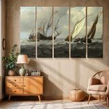 Sailing Fleet on a Choppy Sea canvas wall art in room setting 6