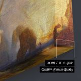 Tall Sailing Ship beneath a Colourful Sky canvas texture and wrapped edge closeup