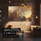 Tall Sailing Ship beneath a Colourful Sky canvas wall art in room setting 4
