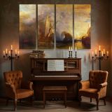 Tall Sailing Ship beneath a Colourful Sky canvas wall art in room setting 5