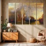Tall Sailing Ship beneath a Colourful Sky canvas wall art in room setting 6