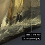 Sailing Boat Riding Rough Waves canvas texture and wrapped edge closeup