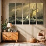 Sailing Boat Riding Rough Waves canvas wall art in room setting 6