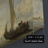 Sailing Vessels at Low Tide canvas texture and wrapped edge closeup