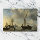 Sailing Vessels at Low Tide canvas artwork displayed on a marble background