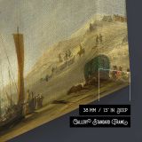 Coastal Boats and a Horse Drawn Cart canvas texture and wrapped edge closeup