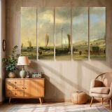 Coastal Boats and a Horse Drawn Cart canvas wall art in room setting 6